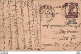 India Gwalior Postal Stationery George VI 1/2A - Gwalior