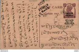 India Gwalior Postal Stationery George VI 1/2A - Gwalior