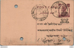 India Gwalior Postal Stationery George VI 1/2A - Gwalior