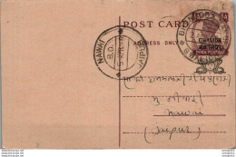 India Gwalior Postal Stationery George VI 1/2A Nawai Jaipur Cds Jhalawar - Gwalior