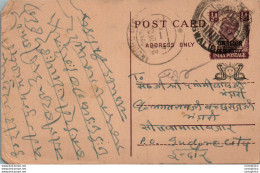 India Gwalior Postal Stationery George VI 1/2A Indore Cds - Gwalior