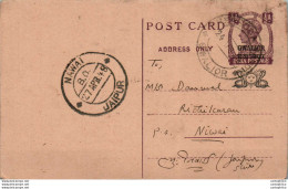 India Gwalior Postal Stationery George VI 1/2A Nawai Cds Hindaun Bhawanimandi - Gwalior