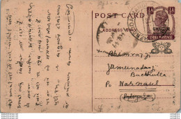 India Gwalior Postal Stationery George VI 1/2A Deokarandas Jhabarmal Bhawanimandi - Gwalior