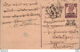 India Gwalior Postal Stationery George VI 1/2A To Ujjain Shah Tribhovandas Harjivandas - Gwalior