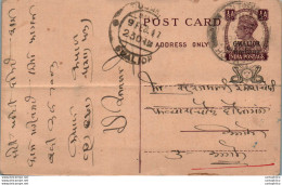 India Gwalior Postal Stationery George VI 1/2A - Gwalior