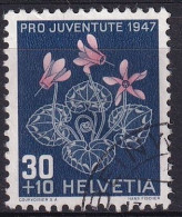 1947, 1. Dez. Pro Juventute Alpenblumen Alpenveilchen (Cyclamen Purpurrascens) 124 / MiNr. 491 Mit Sauber Gestempelt - Usati