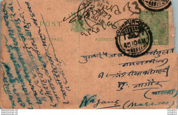 India Postal Stationery George V 1/2A Jodhpur Cds To Nagaur - Ansichtskarten