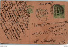 India Postal Stationery George V 1/2A To Indore - Ansichtskarten