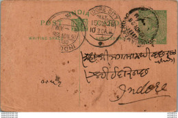 India Postal Stationery George V 1/2A Indore Kuchaman Cds - Ansichtskarten