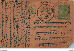 India Postal Stationery George V 1/2A Indore Narsingar Cds - Ansichtskarten