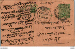 India Postal Stationery George V 1/2A Indore Kalbadevi Cds - Ansichtskarten