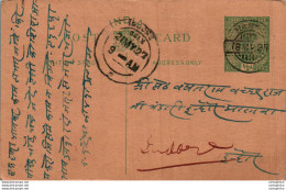 India Postal Stationery George V 1/2A Indore Cds - Ansichtskarten