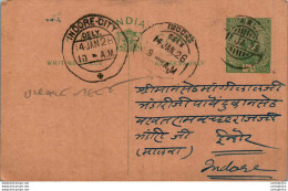 India Postal Stationery George V 1/2A Indore Cds - Ansichtskarten