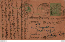 India Postal Stationery George V 1/2A Indore Cds Chichawatni Cds - Ansichtskarten