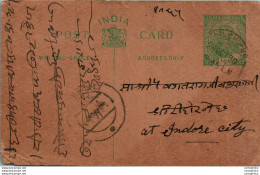 India Postal Stationery George V 1/2A To Indore - Ansichtskarten