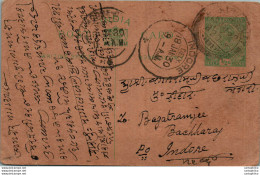 India Postal Stationery George V 1/2A Indore Cds Jainarain Shrikishan Benares - Ansichtskarten