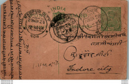 India Postal Stationery George V 1/2A Nagpur Cds Indore Cds - Ansichtskarten