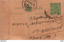 India Postal Stationery George V 1/2A To Indore - Ansichtskarten