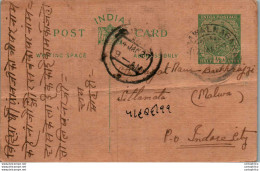 India Postal Stationery George V 1/2A To Indore - Ansichtskarten