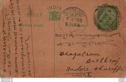 India Postal Stationery George V 1/2A Indore Cds Mumbadevi Cds - Ansichtskarten