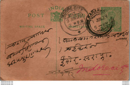 India Postal Stationery George V 1/2A Indore Cds Karanja Cds - Ansichtskarten