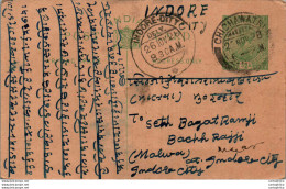 India Postal Stationery George V 1/2A Indore Cds Chichawatni Cds - Ansichtskarten