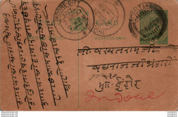 India Postal Stationery George V 1/2A Indore Cds Phaltan Cds - Ansichtskarten