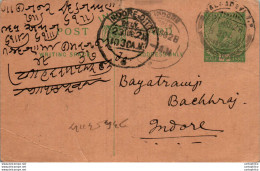 India Postal Stationery George V 1/2A Indore Cds - Ansichtskarten