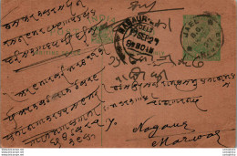 India Postal Stationery George V 1/2A Nagaur Marwar Cds Jael - Ansichtskarten