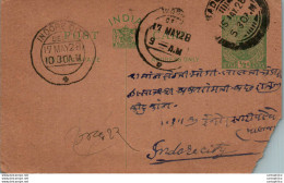 India Postal Stationery George V 1/2A Indore Cds - Ansichtskarten