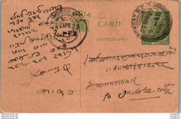 India Postal Stationery George V 1/2A Indore Cds Bombay Cds - Ansichtskarten