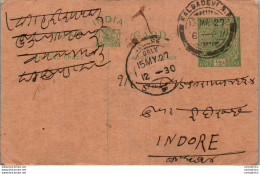 India Postal Stationery George V 1/2A Indore Cds Kalbadevi Cds - Ansichtskarten