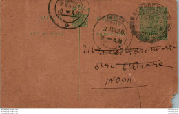 India Postal Stationery George V 1/2A Indore Cds Kalbadevi Cds - Ansichtskarten