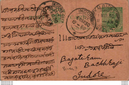India Postal Stationery George V 1/2A Kalbadevi Bombay Cds Indore Cds - Ansichtskarten
