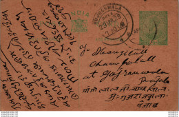 India Postal Stationery George V 1/2A Gujranwala Cds - Ansichtskarten