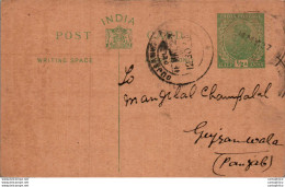 India Postal Stationery George V 1/2A Gujranwala Cds - Ansichtskarten