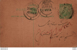 India Postal Stationery George V 1/2A Jaipur Cds - Ansichtskarten