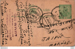 India Postal Stationery George V 1/2A Jaipur Cds - Ansichtskarten