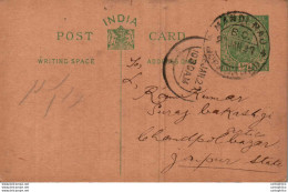 India Postal Stationery George V 1/2A To Jaipur - Ansichtskarten