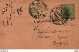 India Postal Stationery George V 1/2A Kalbadevi Bombay Cds - Ansichtskarten