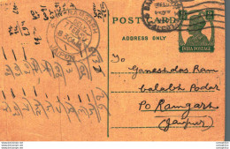 India Postal Stationery George VI 9ps Kalbadevi Bombay Cds Bhajanlall Shinivas Calcutta - Postcards