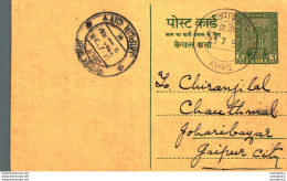 India Postal Stationery Ashoka 5ps Jaipur City Cds Sita Ram Matadin Shree Jiwan Mandi Suraj Jai Hind - Cartes Postales