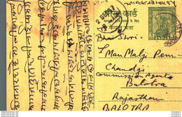India Postal Stationery Ashoka 5ps To Balotra - Postcards