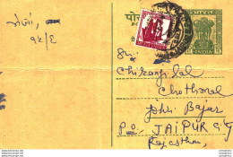 India Postal Stationery Ashoka 5ps To Jaipur City - Cartes Postales