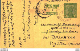 India Postal Stationery Ashoka 5ps To Balotra - Postales