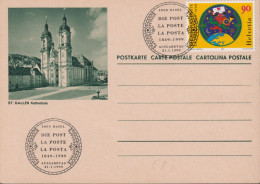 1999, Postkarte 0107A ST.GALLEN Kathrdrale, 10 Cts. überklebt Mit Zum:CH 963,Mi:CH 1672, Herzmännchen, ⵙ DIE POST, ET - Cartas & Documentos