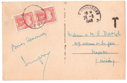 LE POULIGUEN Carte Postale - De 5 Mots Expédiée NON AFFRANCHIE Ob 1948 Taxée Double Insuffisance 6 F 3F Gerbesx2 Yv T 83 - 1859-1959 Briefe & Dokumente