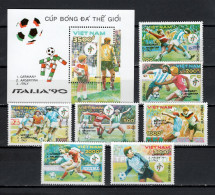 Vietnam 1990 Football Soccer World Cup Set Of 7 + S/s With Winners Overprint MNH - 1990 – Italy