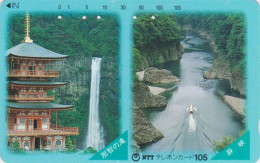 Télécarte JAPON / NTT 330-087 A VERSO KDD - PAGODE CASCADE BATEAU - CASTLE WATERFALL SHIP - JAPAN Phonecard - Japan