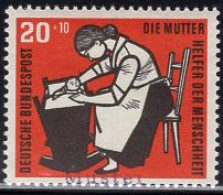 GERMANY(1956) Mother Putting Baby To Bed. MUSTER (specimen) Overprint. Scott No B352. - Sonstige & Ohne Zuordnung